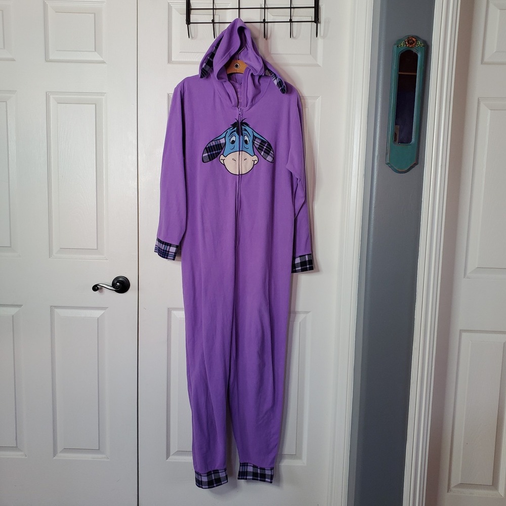 Disney Eeyore Hooded Fleece One Piece Pajamas Union Suit Costume Winnie-the-Pooh